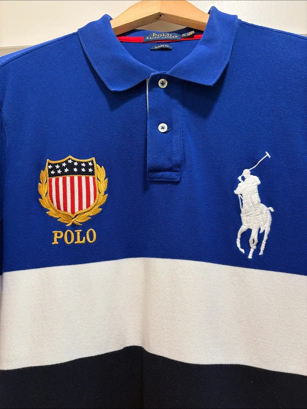 Polo Ralph Lauren Big Pony Flag Crest Polo Shirt—Like New!! Preppy—Striped—XL